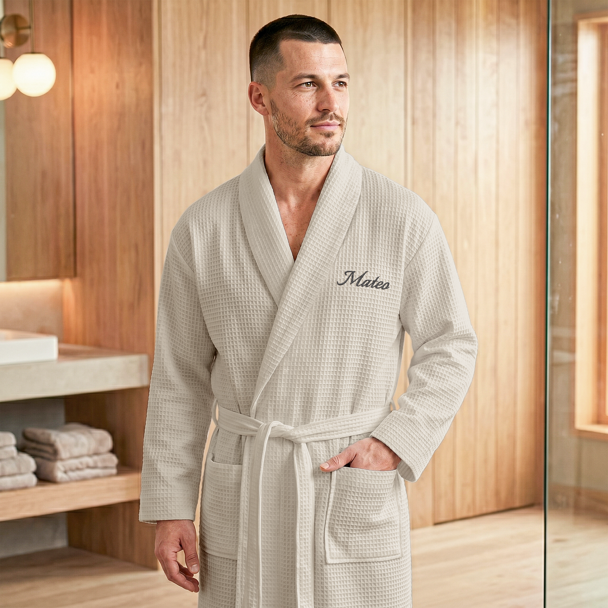 Personalisierter Waffel-Bademantel Herren