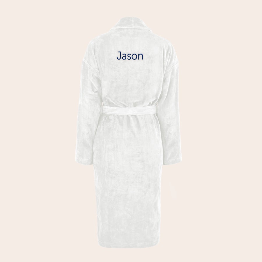Personalizowany szlafrok męski z imieniem Biały szlafrok z haftowanym imieniem Jason na plecach