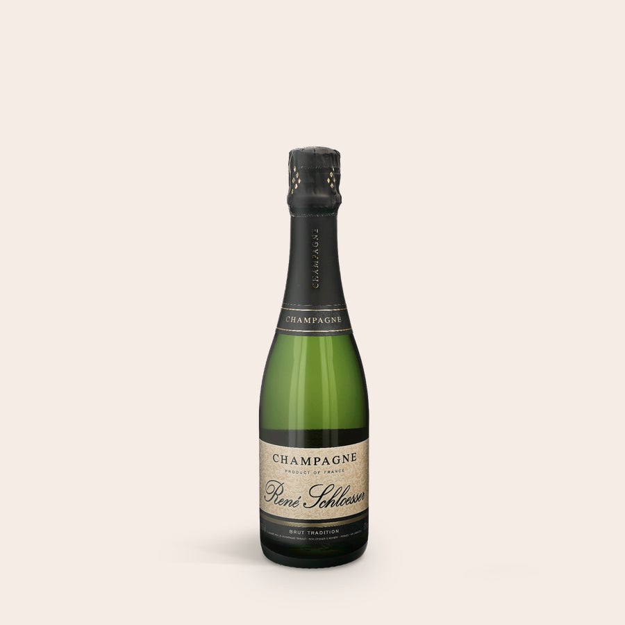 Champagne René Schloesser personaliseren (375ml) Fles René Schloesser champagne, een exclusief cadeau om te personaliseren.