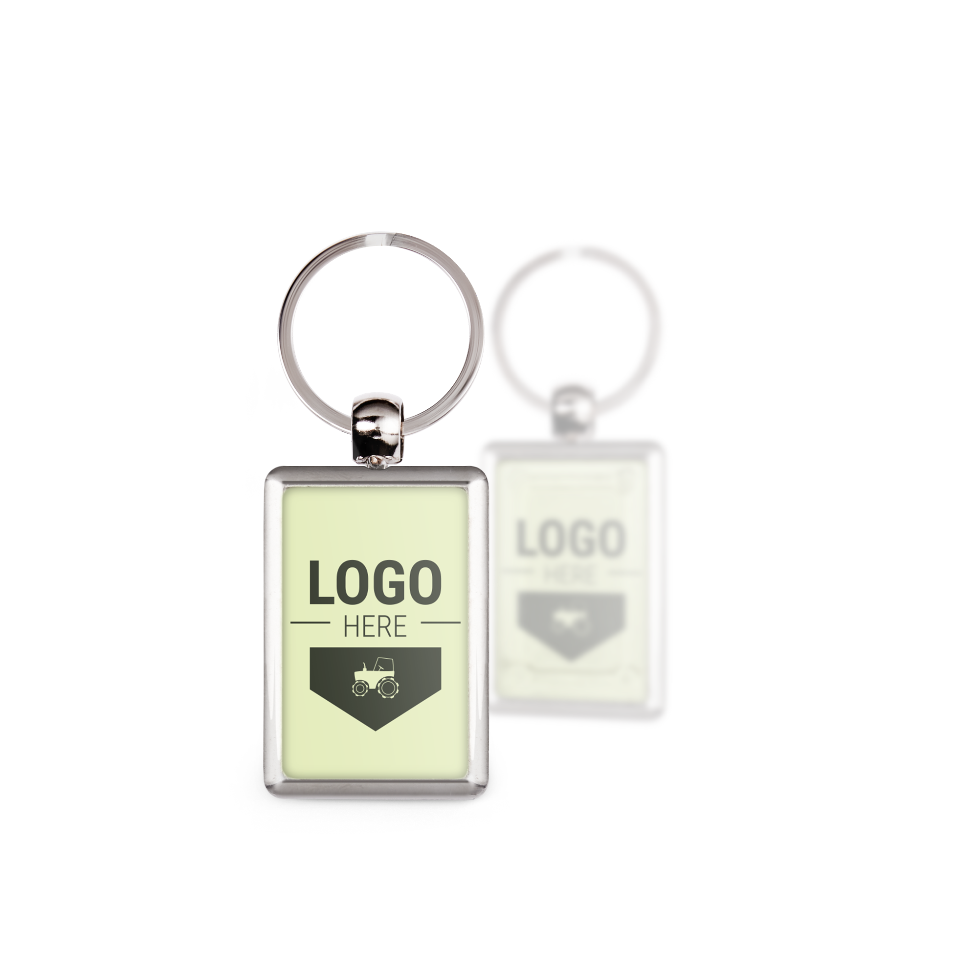 Porta-chaves retangular de metal prateado personalizável com impressão à frente e verso