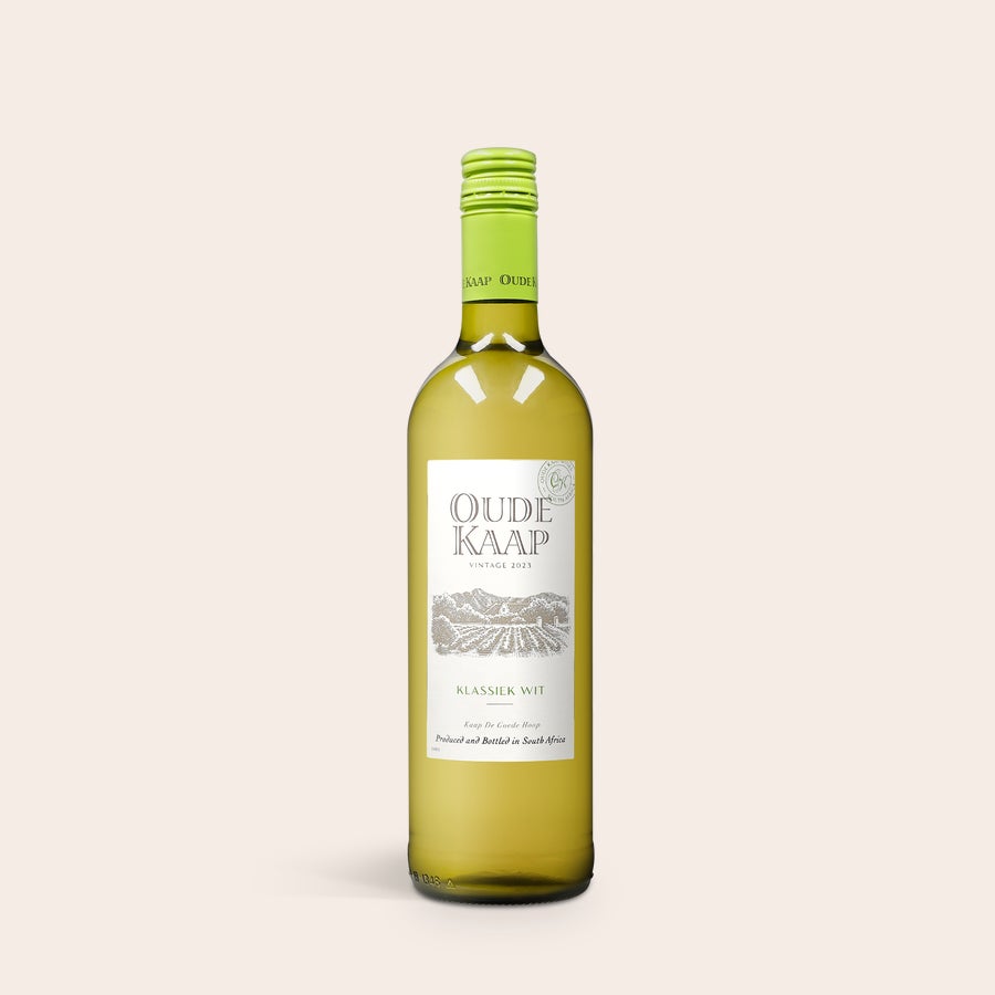 Oude Kaap Botella de vino blanco Oude Kaap con etiqueta vintage 2023, lista para un regalo personalizado.