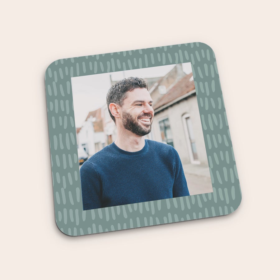 Sous verre personnalisé Sous-verre personnalisé imprimé avec la photo d'un homme souriant, bordure vert d'eau, Gardez n'importe quelle surface parfaite avec un sous-verre personnalisé