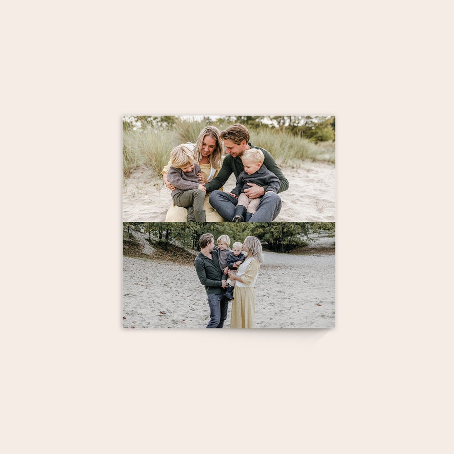 Photo sur bois Tableau en bois personnalisé avec deux photos imprimées dune famille avec enfants sur le sable créez la surprise