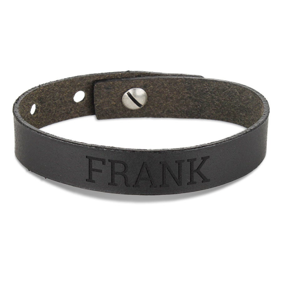 Personalised bracelet - Leather - Black - Engraved - 23.5 cm