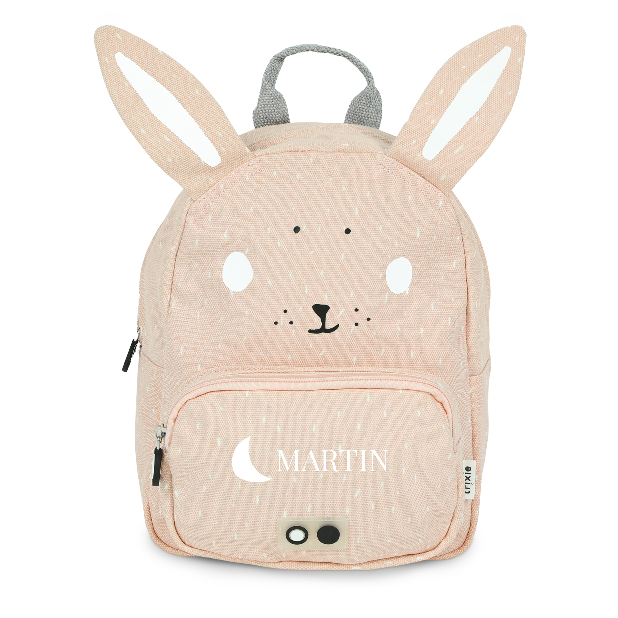 Sac à dos personnalisé super mignon pour enfants rose pâle en forme de lapin, imprimé avec le prénom Martin