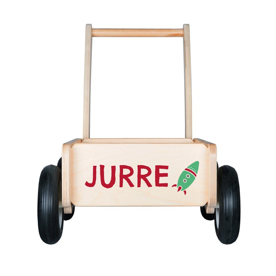 Houten loopwagen bedrukken