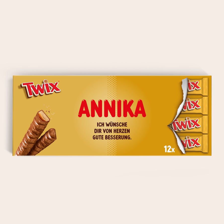 Mega Twix Riegel mit Name und Foto personalisieren Personalisierter Mega Twix Riegel mit Name und Foto personalisieren, verpackt mit 12 Twix Minis.