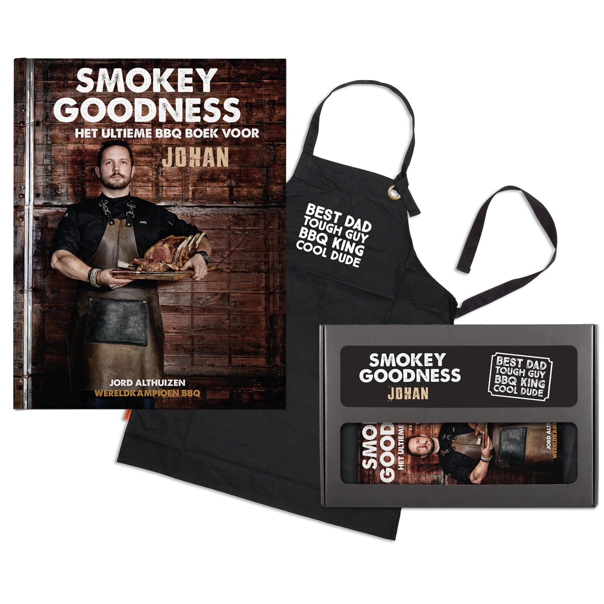 Smokey Goodness BBQ boek met naam en foto Cadeaupakket voor papa's
