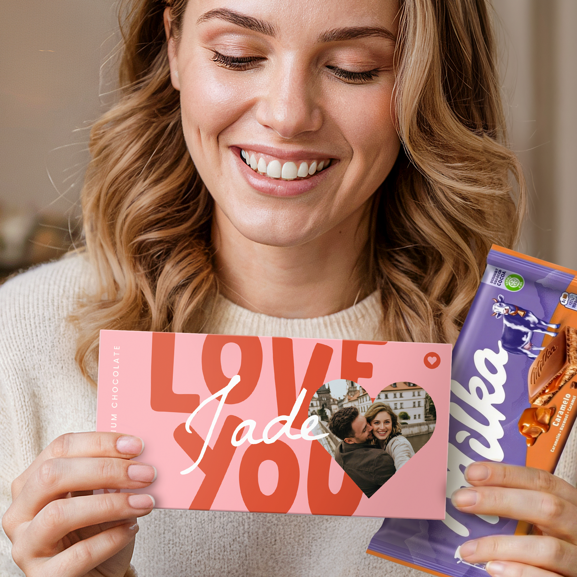 Carte de vœux personnalisée au chocolat Milka