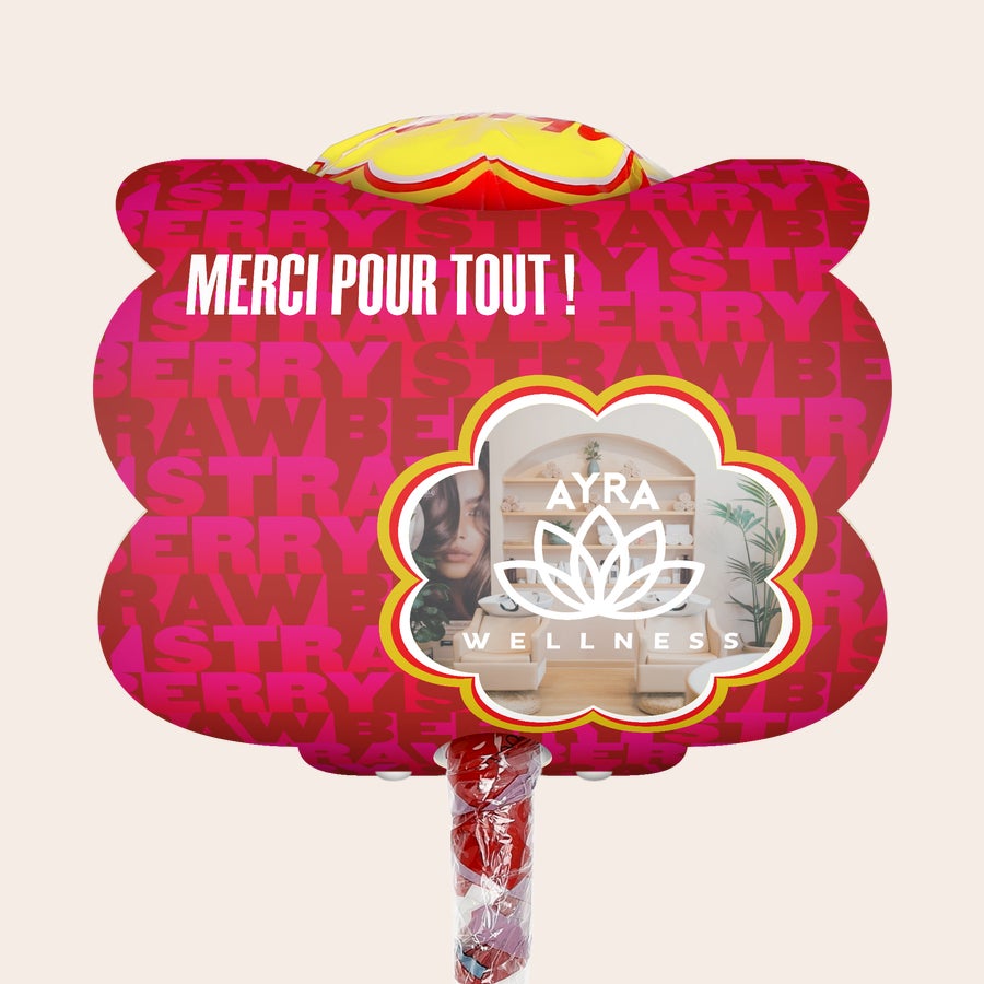 Mega Chupa Chups - personnalisé Méga Chupa Chups personnalisable fraise 20 sucettes avec photo et message Merci pour tout