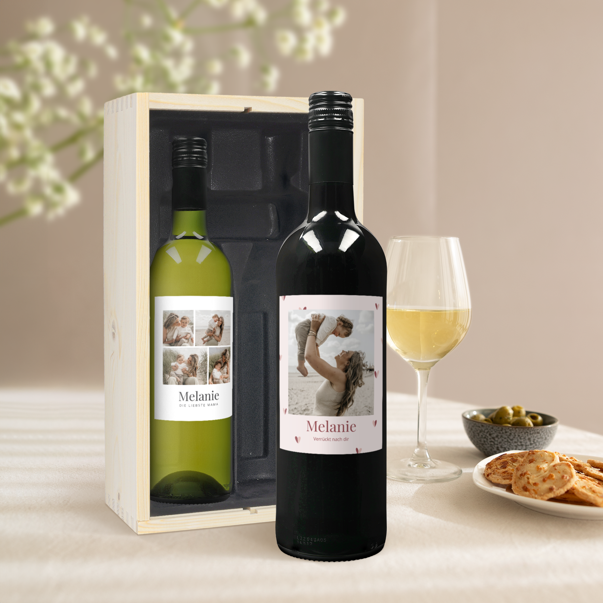 Belvy Rot & Weiß & Rosé - Wein Geschenkset Holzkiste