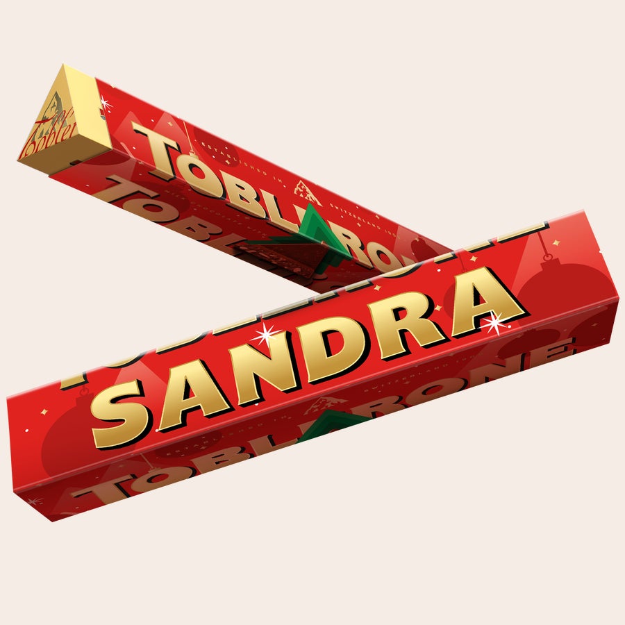 Toblerone personnalisé - Noël Barre chocolat Toblerone édition Noël avec nom Sandra et photo, personnalisée
