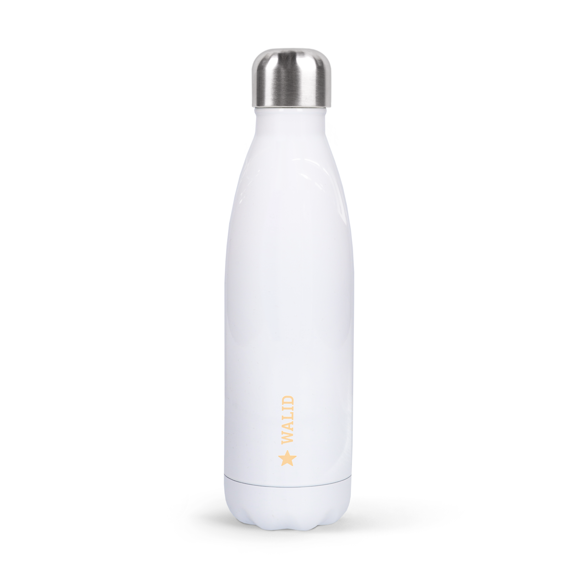 Bouteille en inox blanche avec prénom Walid et une étoile imprimés