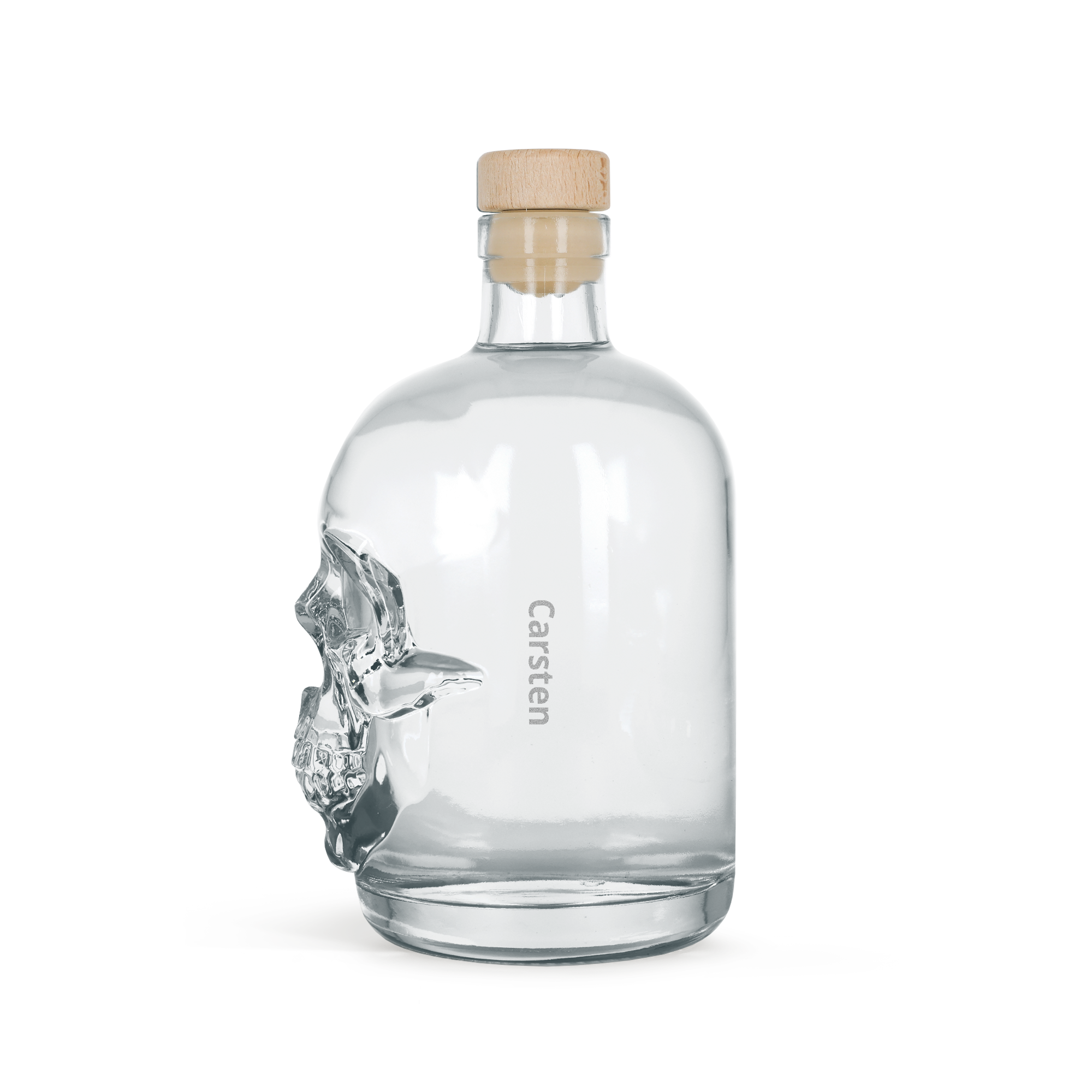 Gravierte Totenkopf-Wodka-Flasche