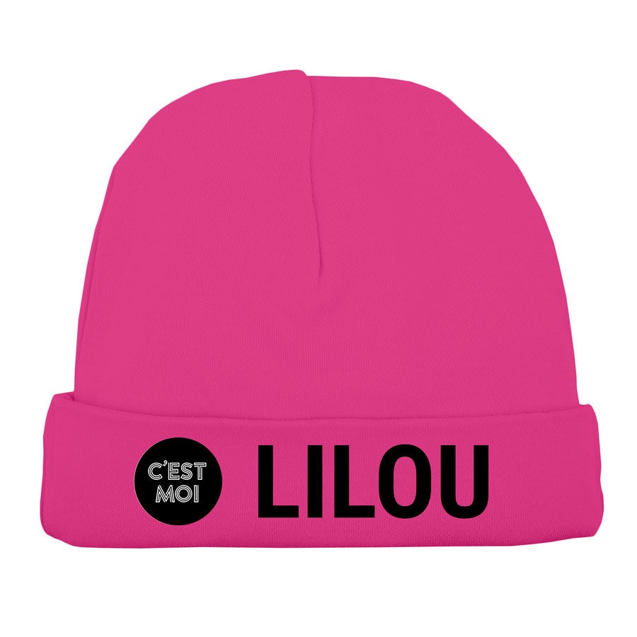 Bonnet naissance personnalisé - Fuchsia