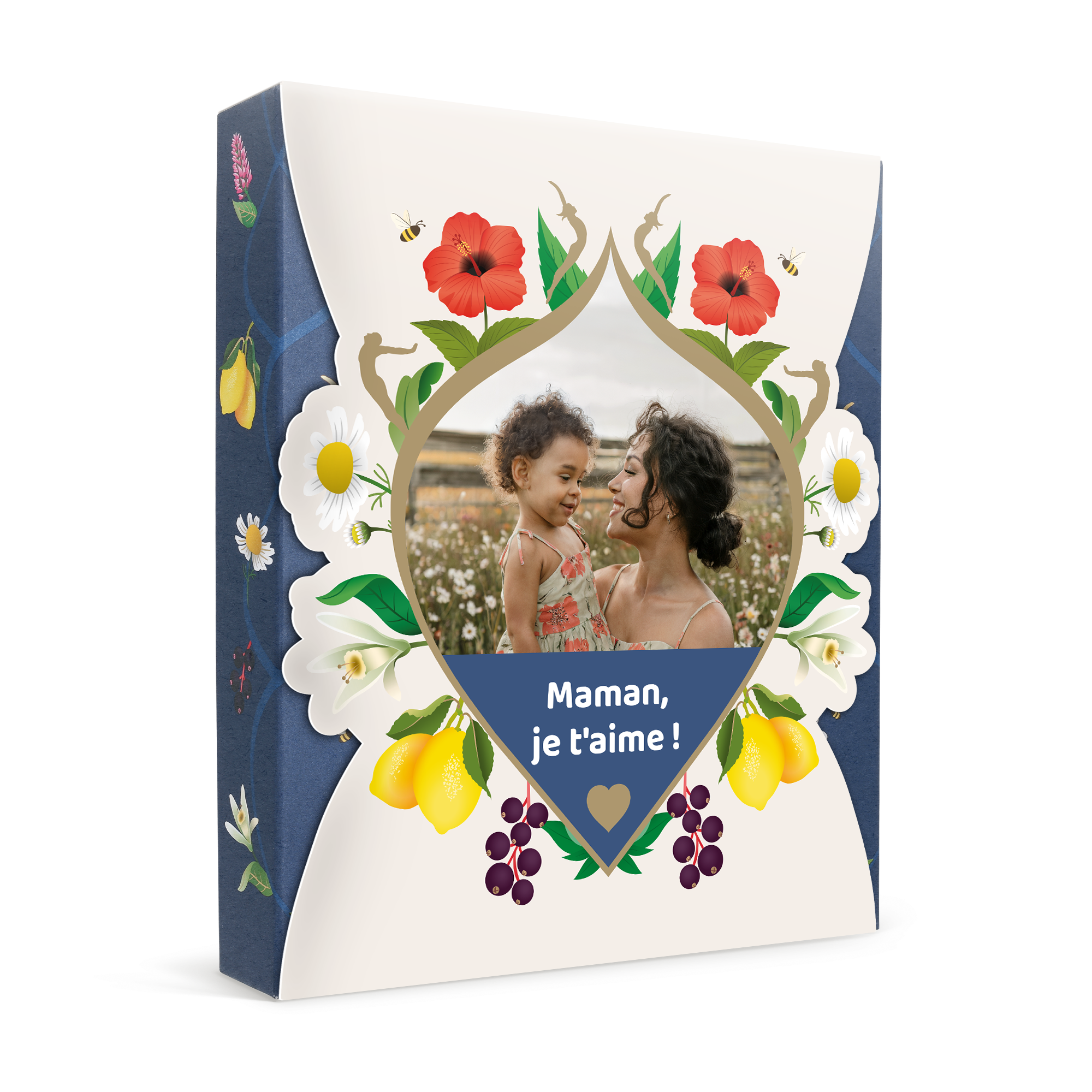 Coffret cadeau de thés Pukka personnalisé imprimé avec une photo de mère et fille et le message Maman je t'aime.
