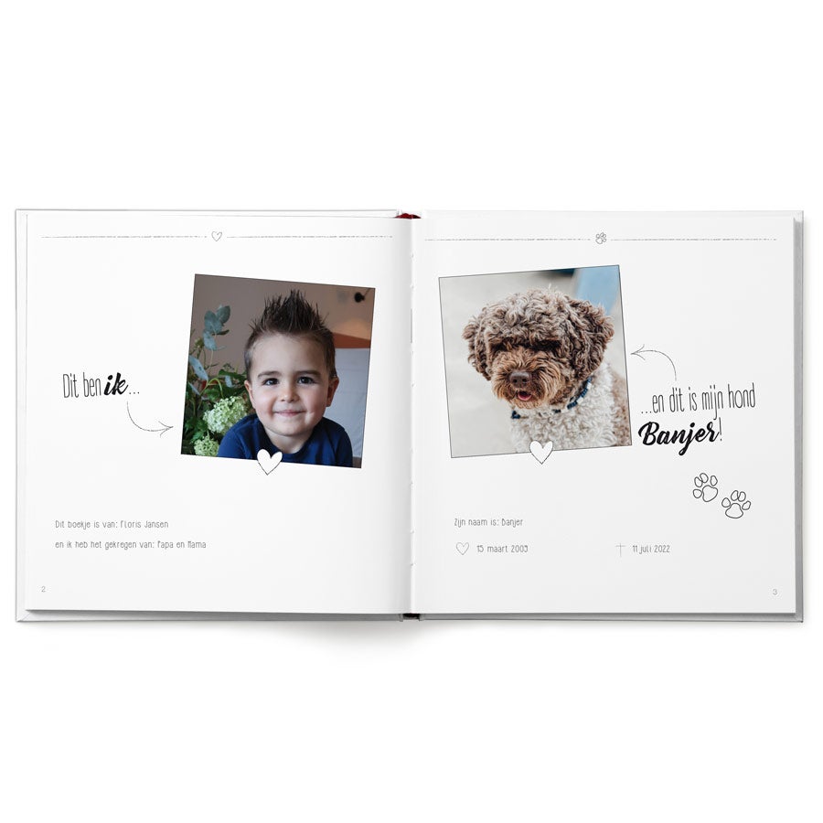 Boek "Lief huisdier, omdat ik je zo mis" met naam