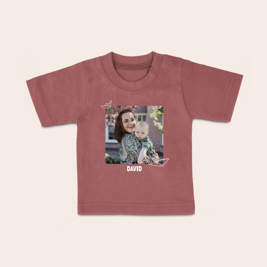 Koszulka dla niemowląt Personalizowany t-shirt dla Twojego maleństwa z nadrukowanym zdjęciem i imieniem David