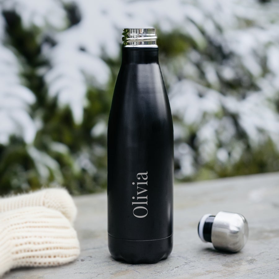 Insulated Water Bottle: Snow Graphic and Bamboo Cap