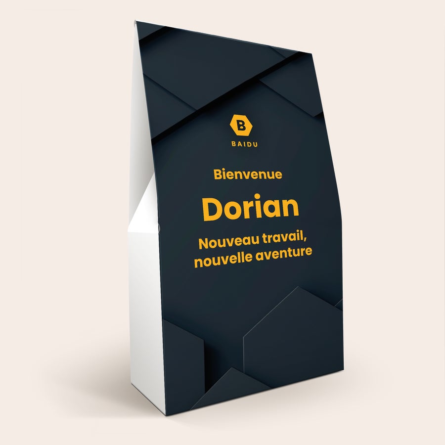 Boîte cadeau personnalisée XL M&M's - 6 sachets (714 grammes) Coffret cadeau XL personnalisé avec message "Bienvenue Dorian Nouveau travail nouvelle aventure" imprimé