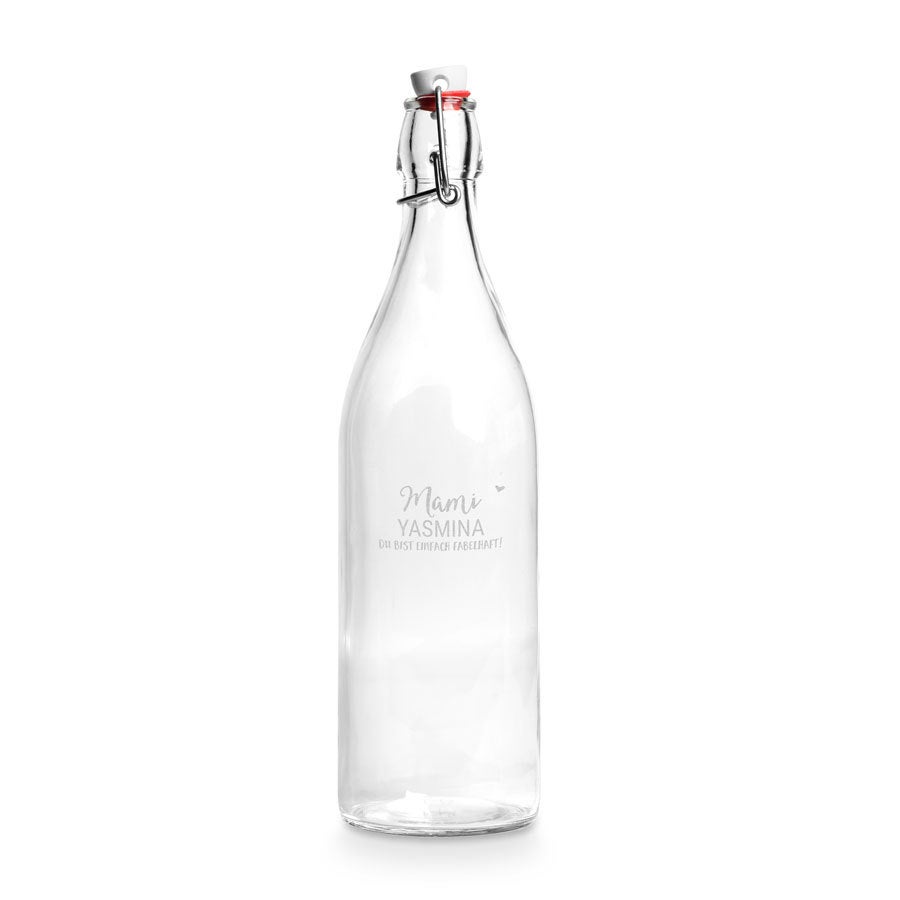 Personalisierte Bügel-Wasserflasche aus Glas mit Gravur Mami Yasmina Du bist einfach fabelhaft