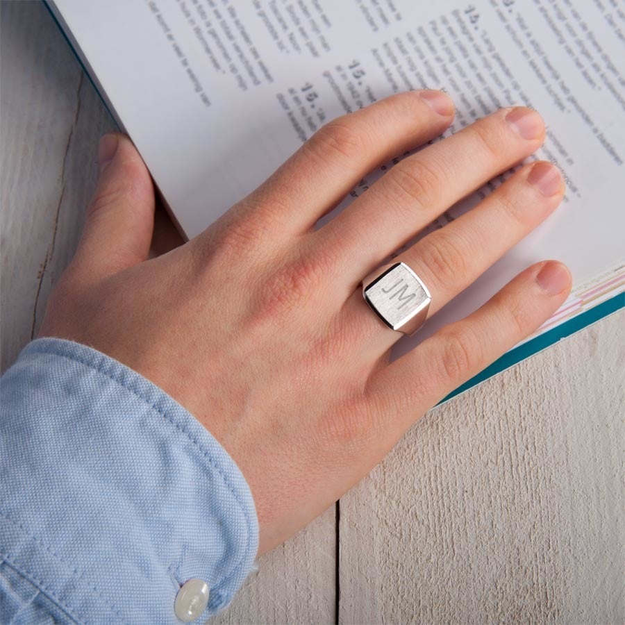 Gravert sølv signet ring - Menn - Størrelse 19