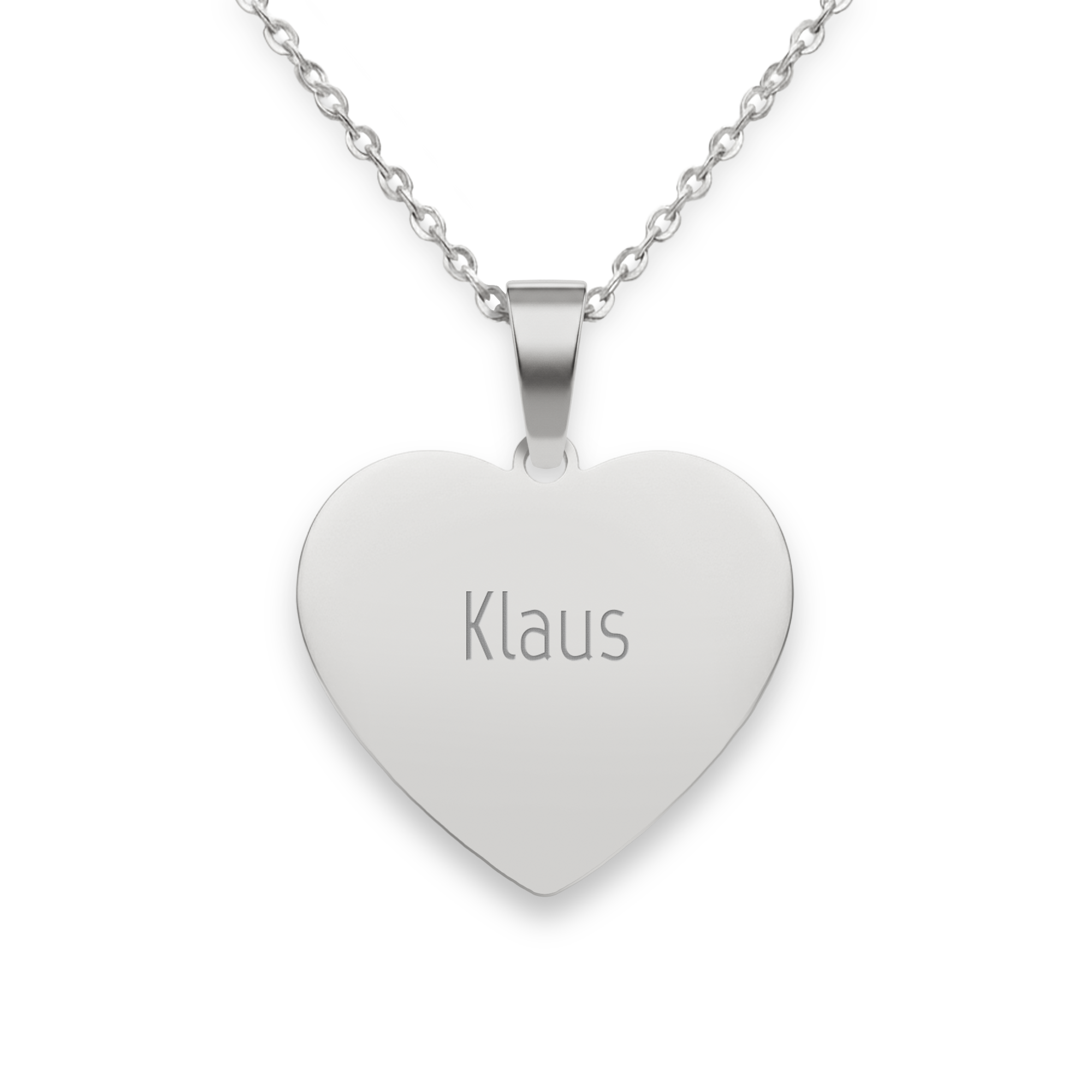 Herz-Halskette mit Namen - Silber, graviert mit dem Namen "Klaus", ideal als personalisiertes Geschenk.