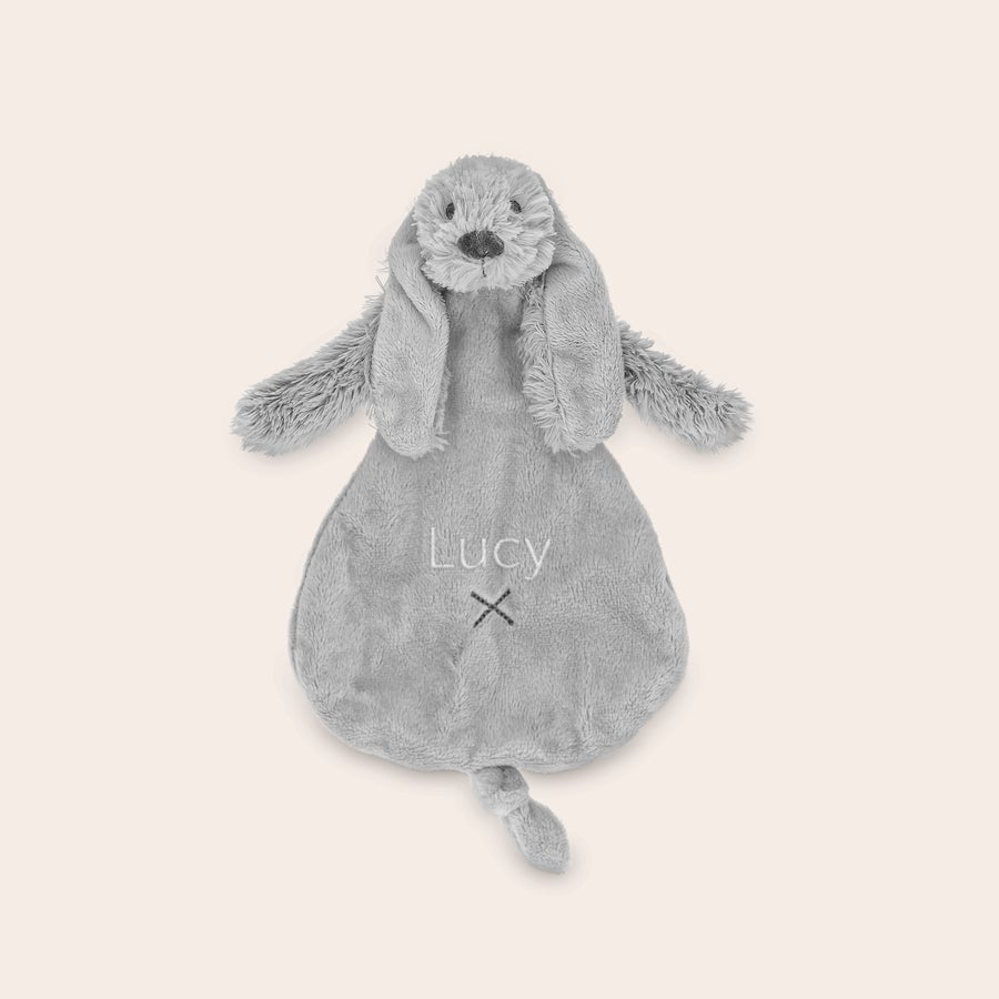 Personalised Rabbit Richie baby tuttle Gray personalized Rabbit Richie baby tuttle embroidered with the name Lucy