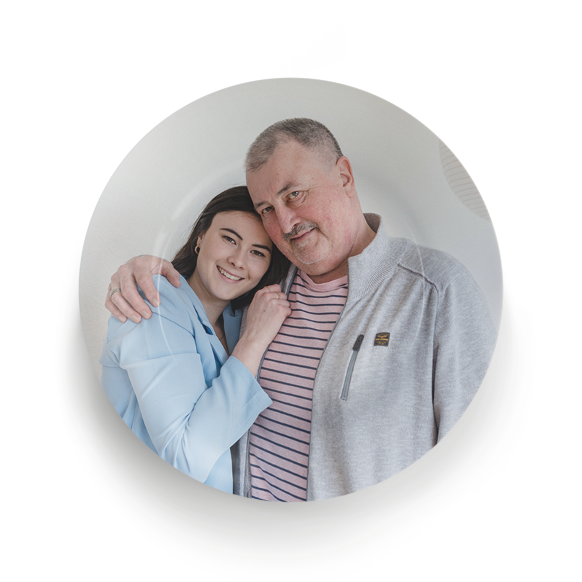 Plato personalizado para el Día del Padre, impreso con una foto de padre e hija sonriendo.