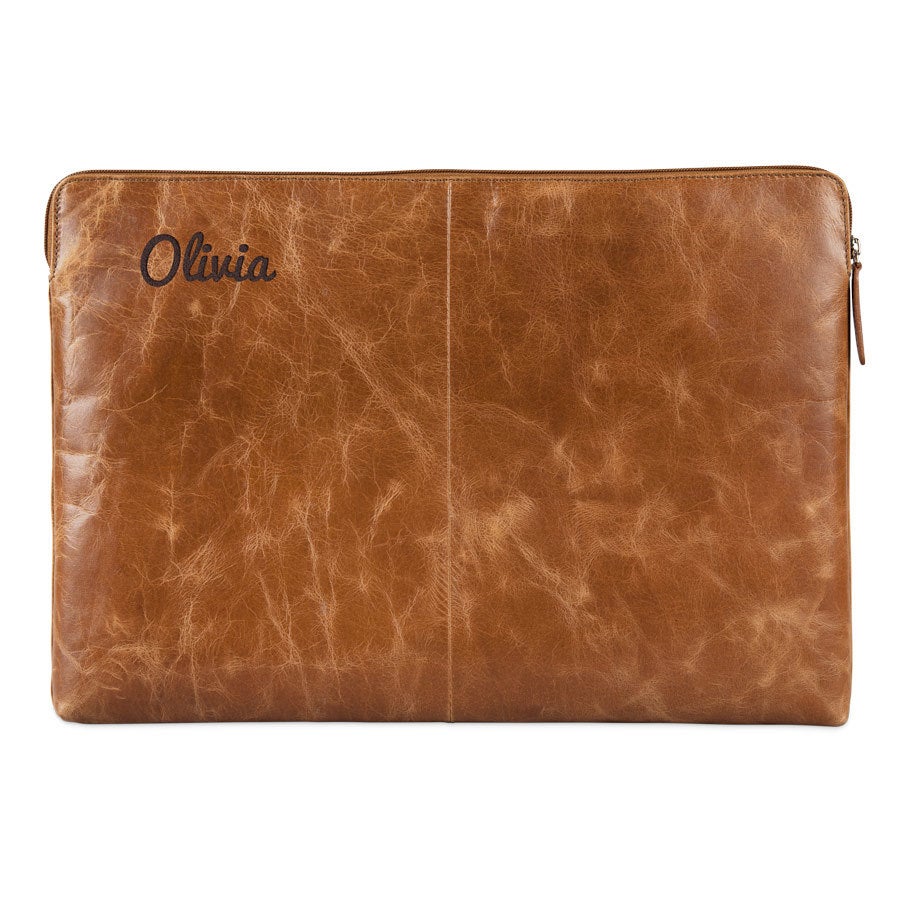 Engraved leather laptop sleeve