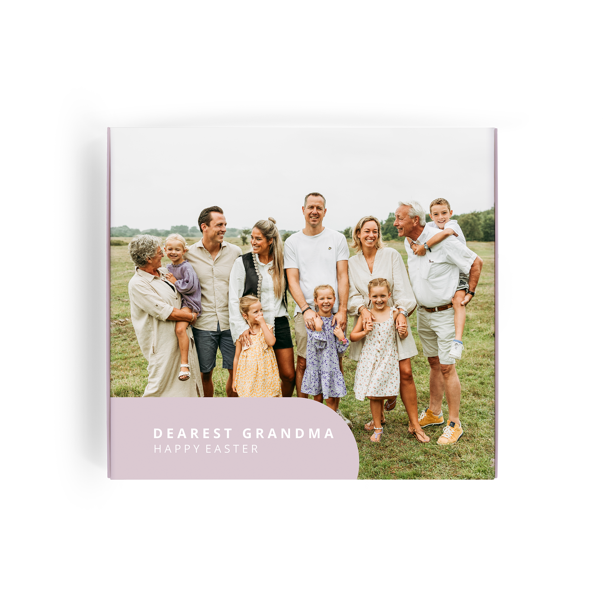 Confezione regalo Milka personalizzata per Pasqua, stampata con foto di famiglia e testo Dearest Grandma Happy Easter