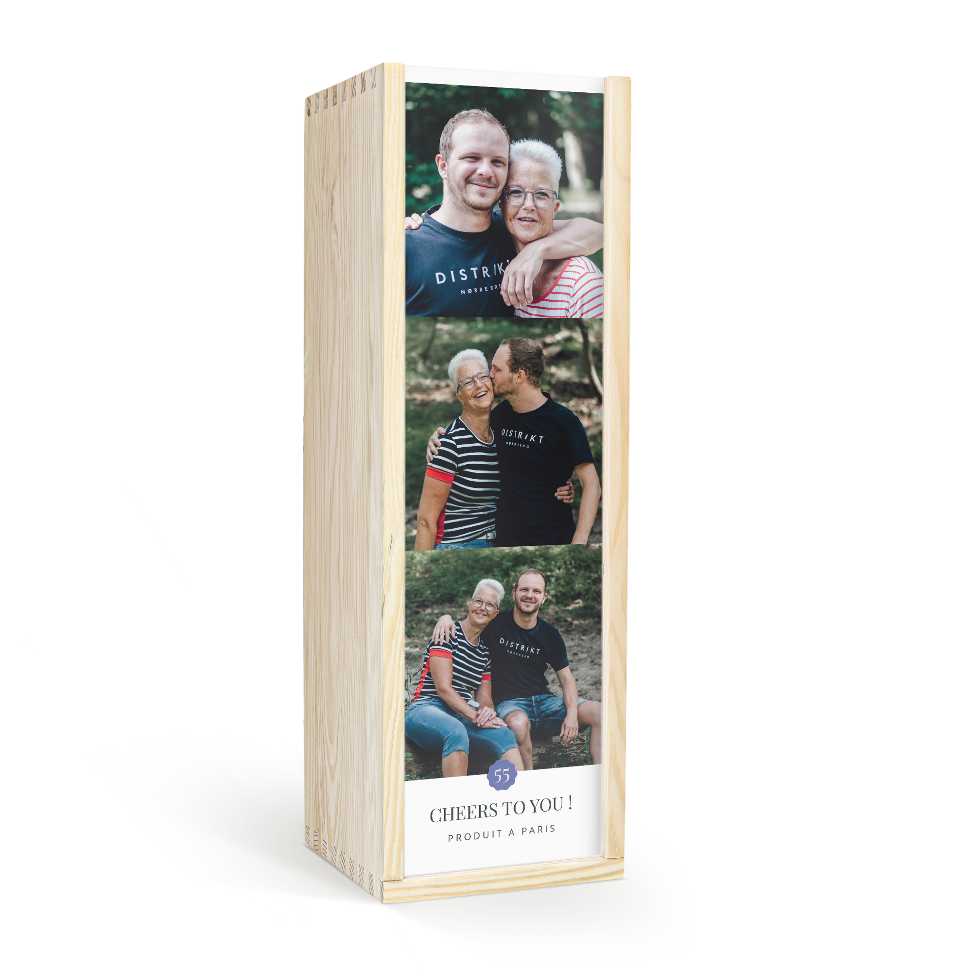 Coffret en bois de luxe avec couvercle personnalisé imprimé de photos et texte Cheers to you