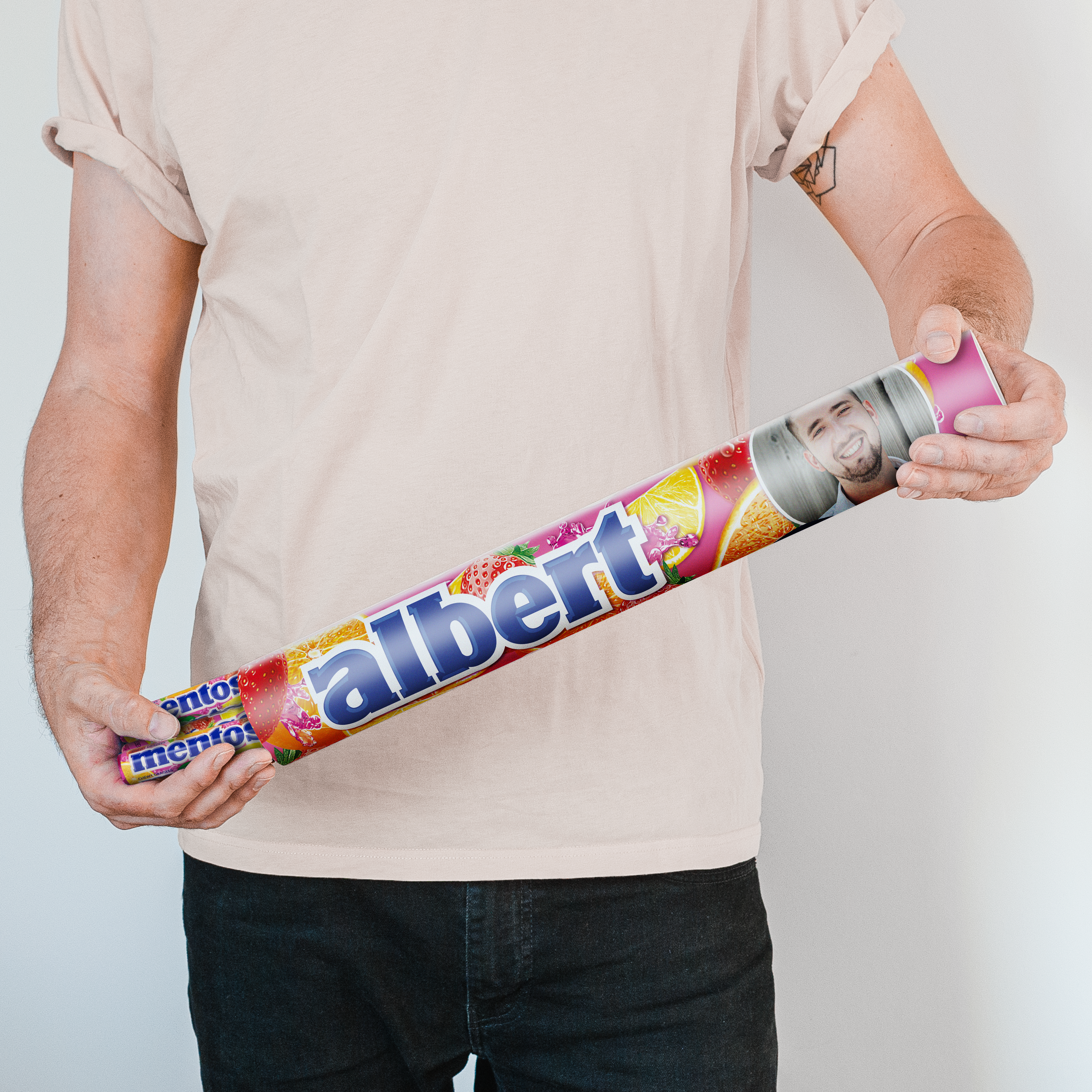 Rolo XXL Mentos Frutas personalizado com foto e nome Albert