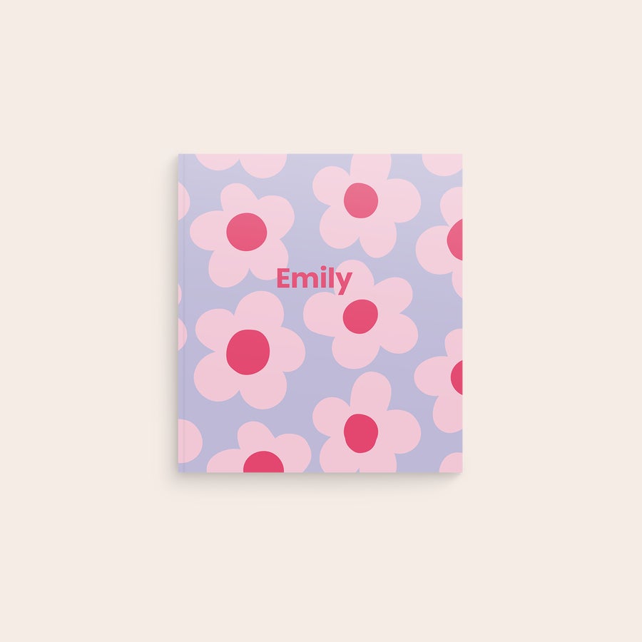 Personalised notebook - Lines - 16.5 x 18.5 cm - Softcover Personalised notebook - Softcover with pink flower pattern and printed name Emily