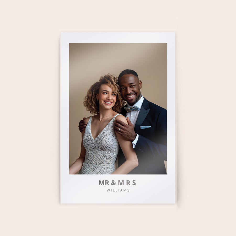 Photo on Acrylic Personalized photo on acrylic featuring a happy couple printed with MR & MRS and the name Williams