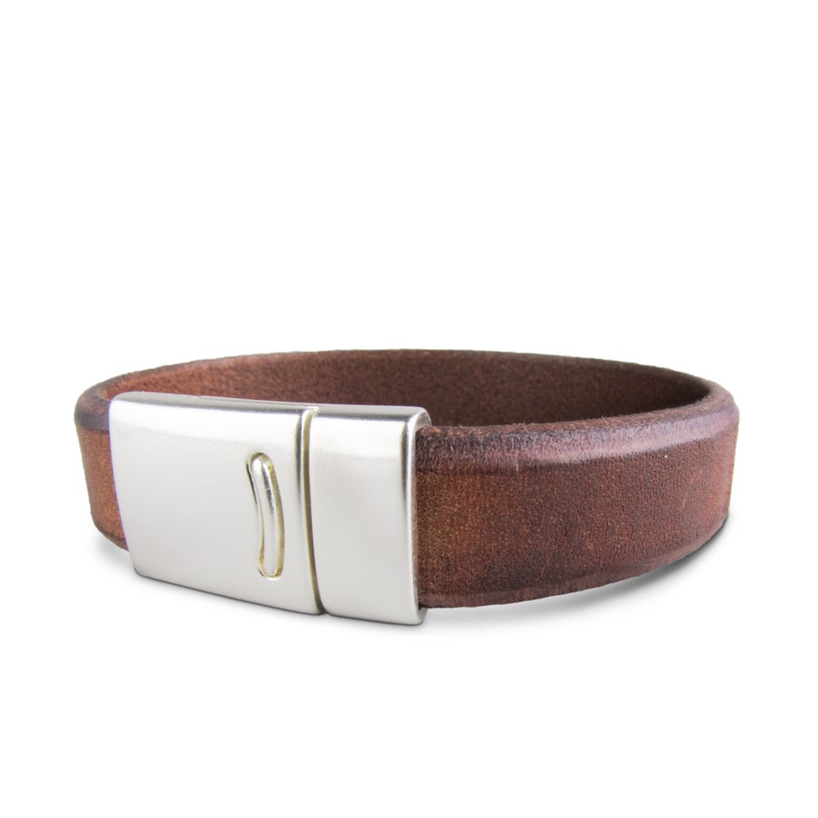 Pulseira de couro gravada de luxo para homens - Brown - 21 cm