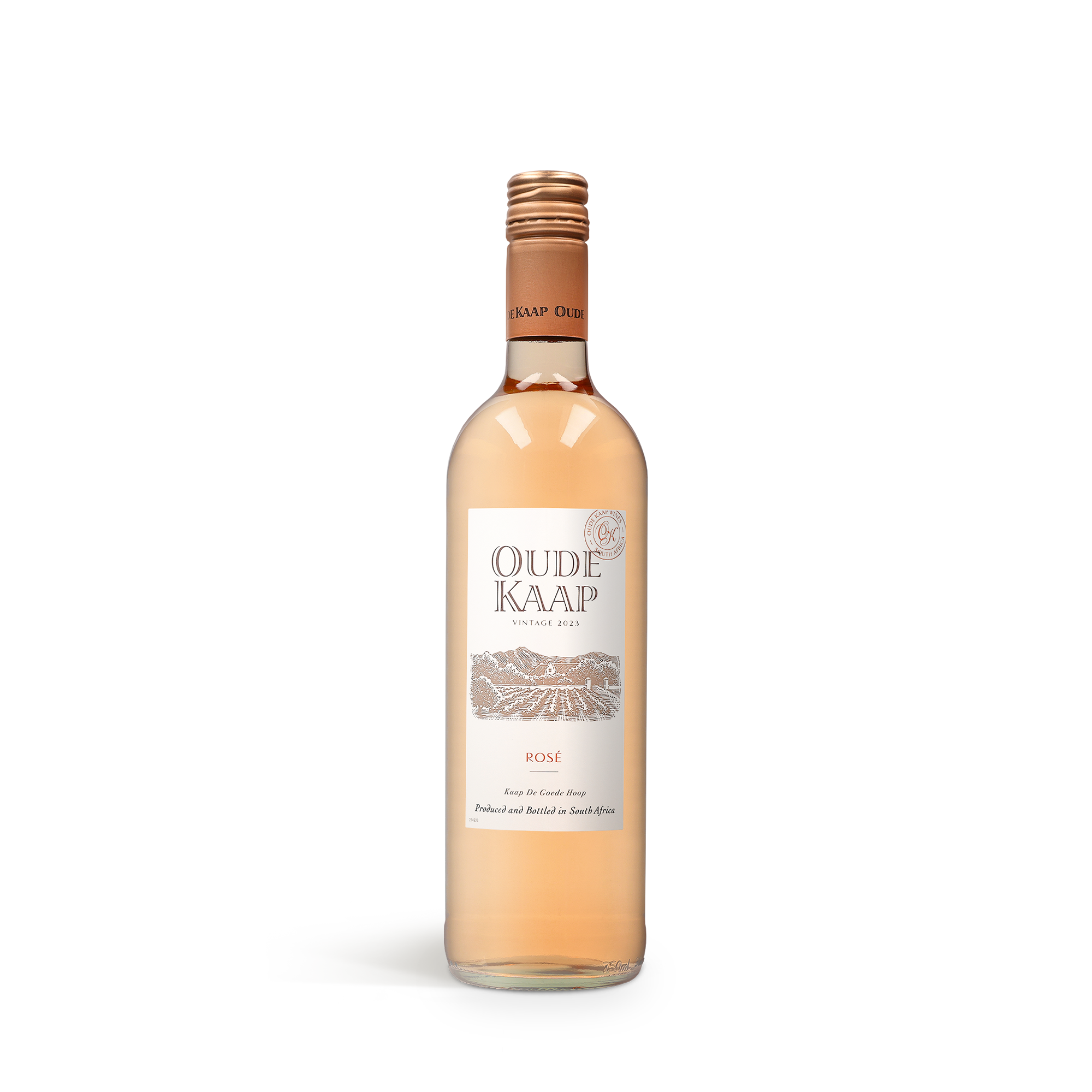 Garrafa de vinho Oude Kaap Rosado em uma luxuosa caixa de vinho gravado personalizada com nome ou texto
