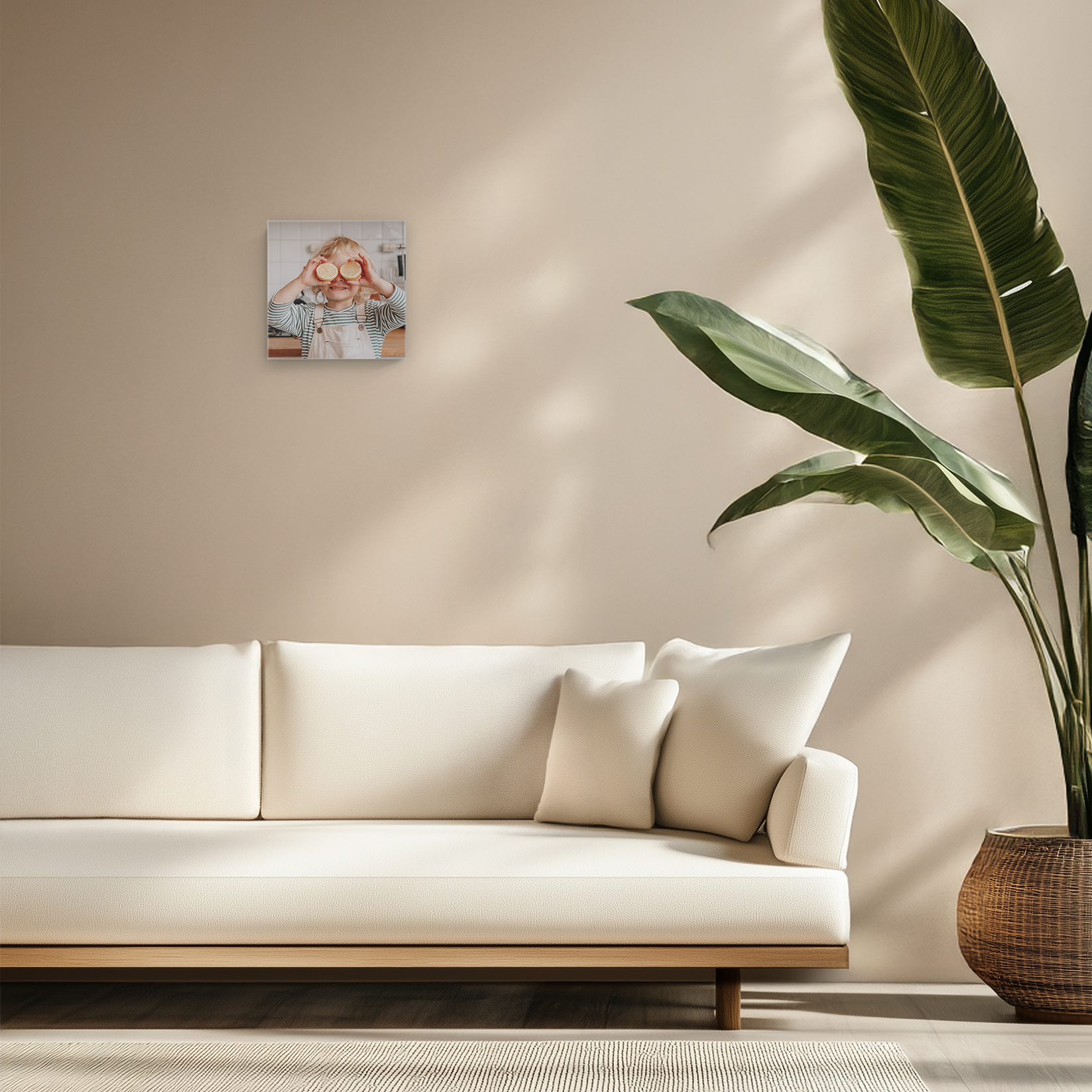 Canvas met foto van een kind met koekjes voor de ogen, gedrukt op echt schilderslinnen