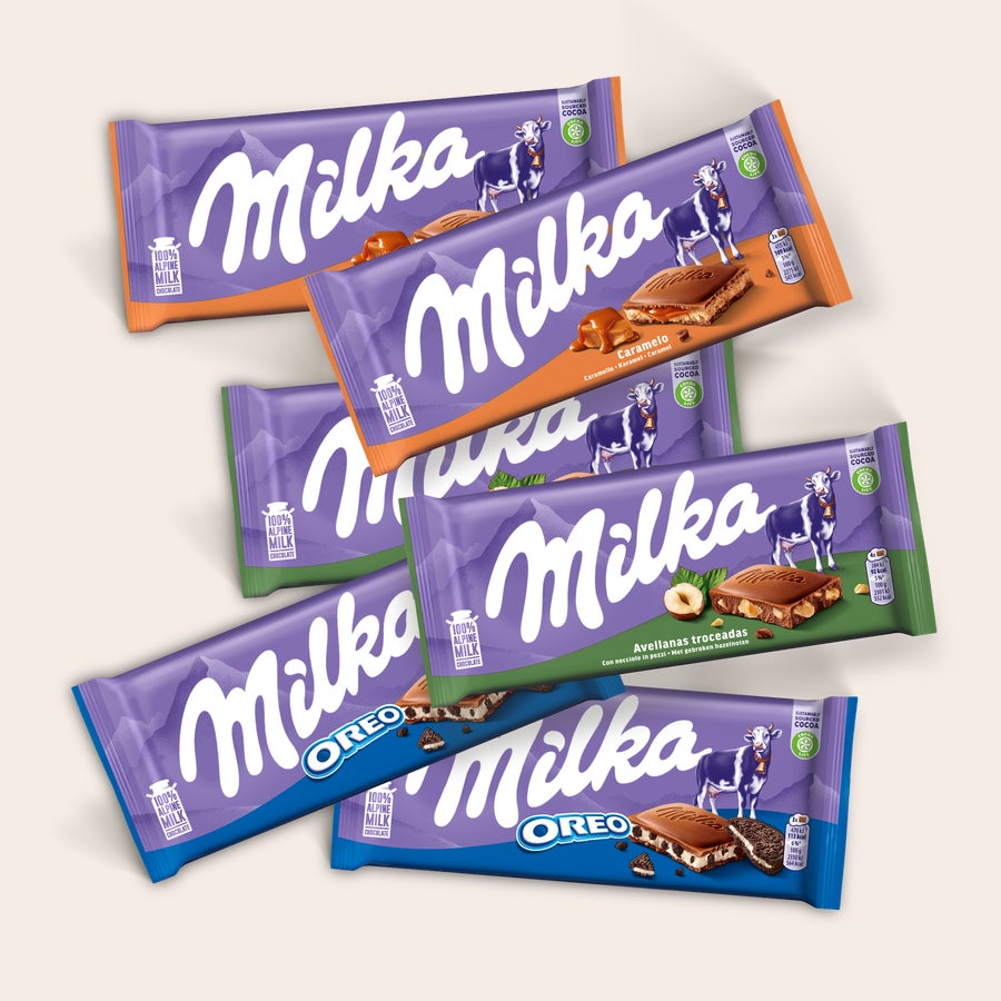 Méga tablette de chocolat Milka personnalisée Tablette de chocolat XXL personnalisée - Remplie de Milka - 6 tablettes Milka variées pour un cadeau gourmand.