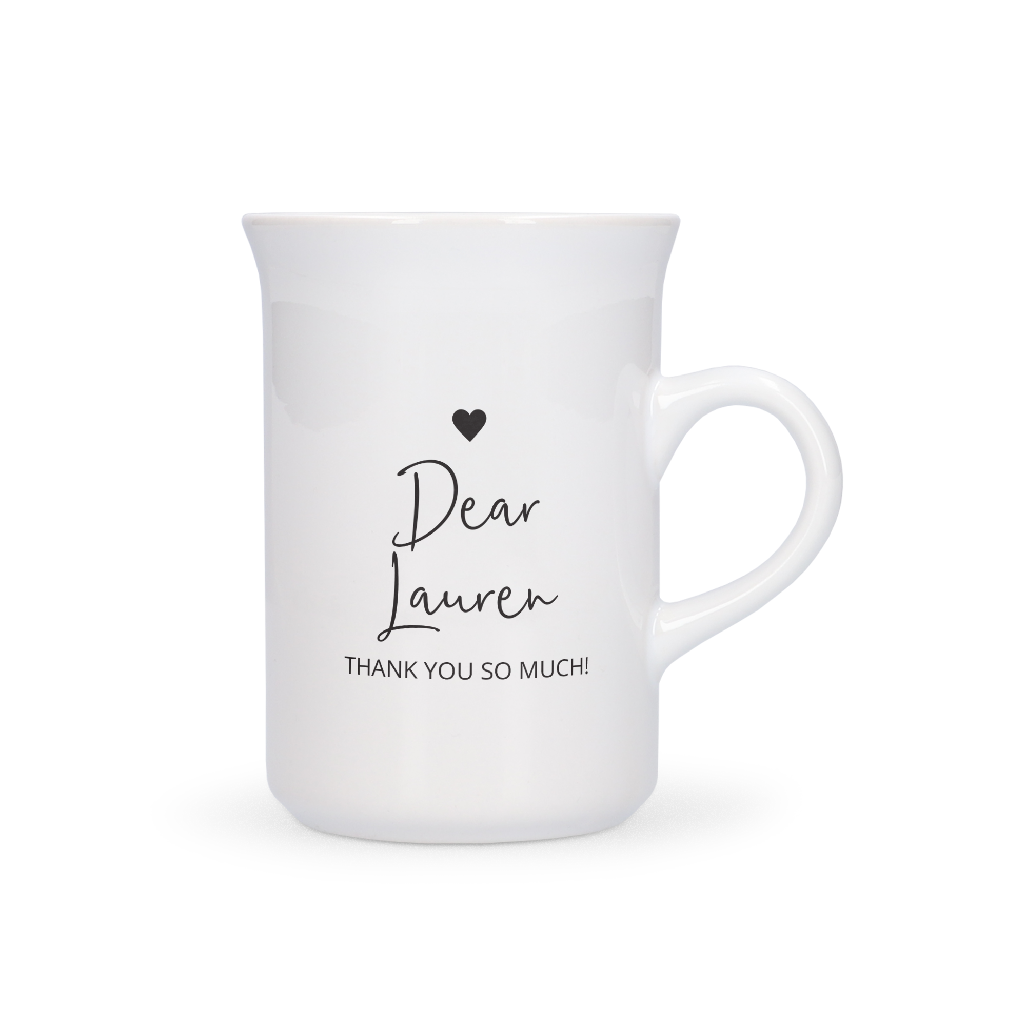 Caneca personalizada branca com texto "Dear Lauren, Thank You So Much!" impresso, ideal para seu amante de café.