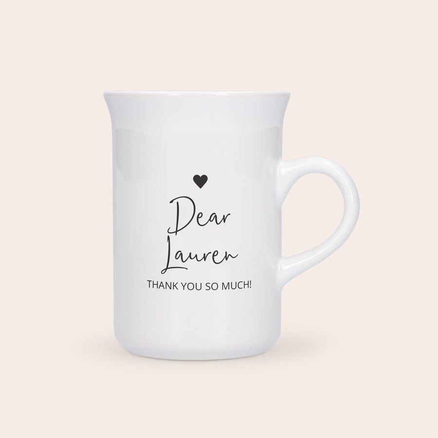 Taça de Chá Personalizada Caneca personalizada branca com texto "Dear Lauren, Thank You So Much!" impresso, ideal para seu amante de café.