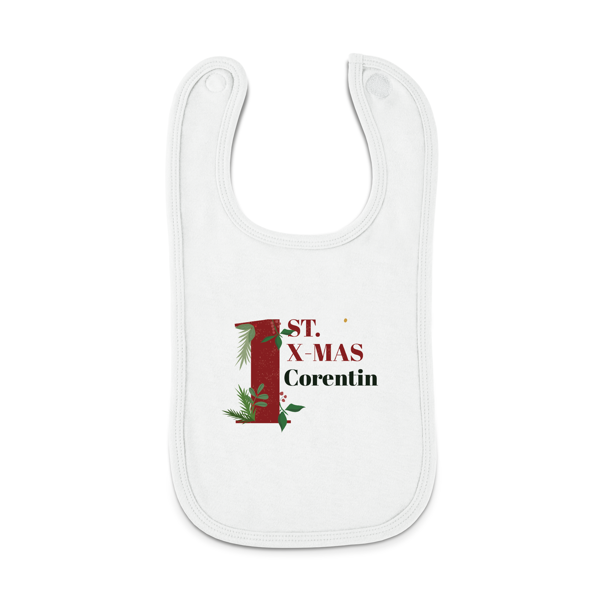 Premier bavoir de Noël avec prénom - Blanc