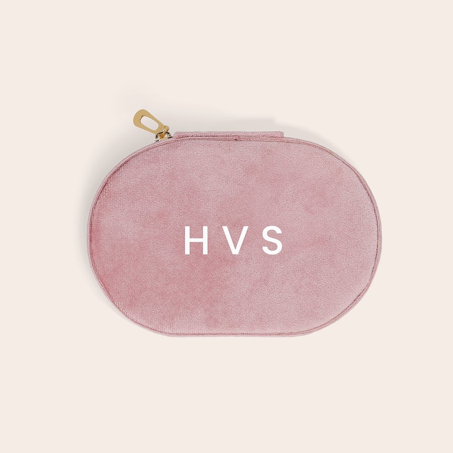 Schmuckkästchen personalisiert Schmuckkästchen personalisiert - Oval - Rosa, bestickt mit den Initialen HVS