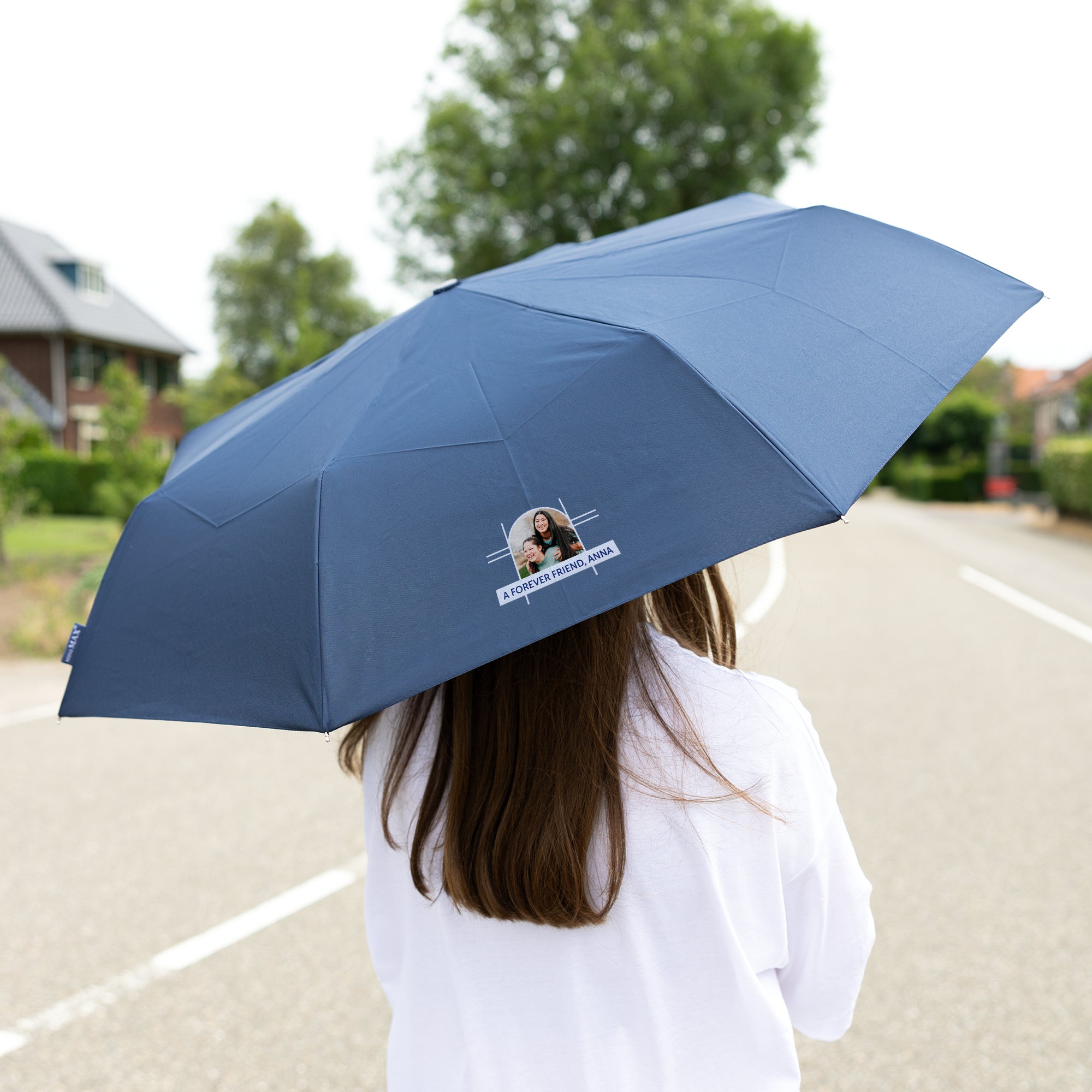 Taskukokoinen sateenvarjo omalla painatuksella - Tummansininen
