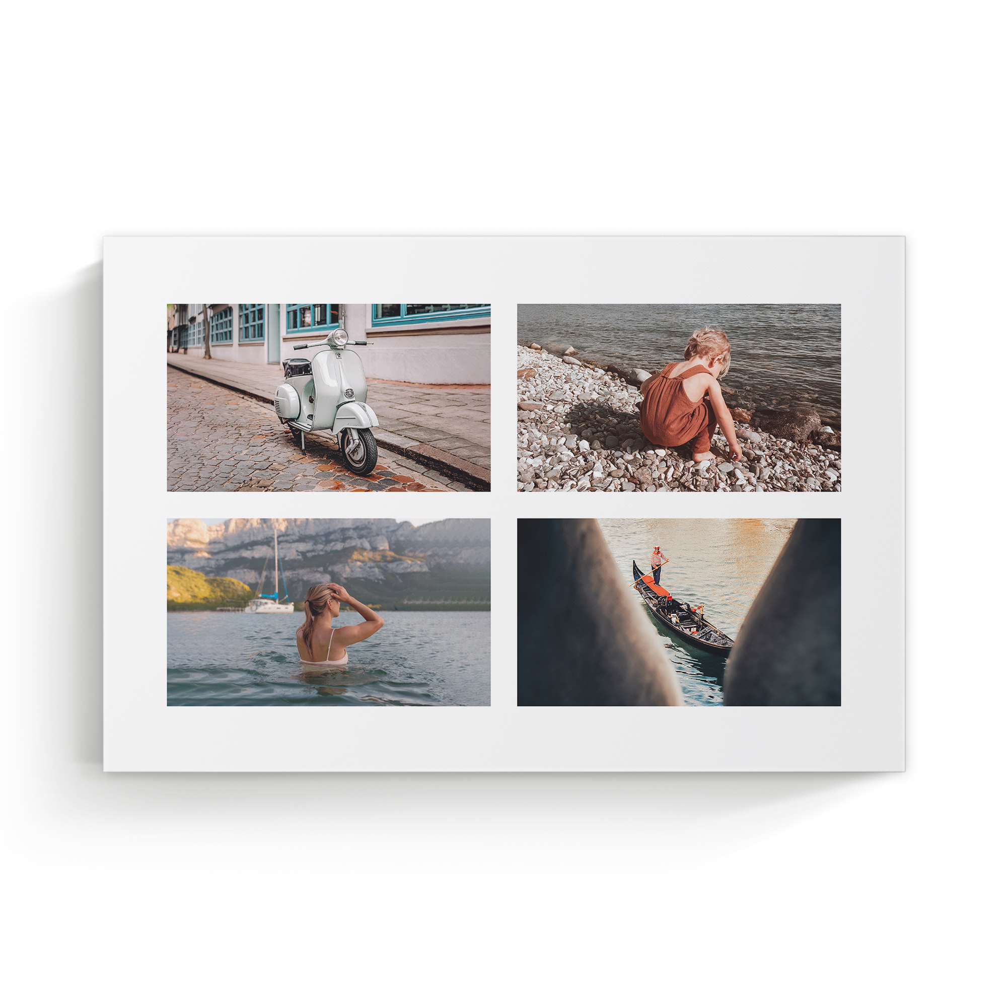 Collage auf Leinwand gedruckt mit vier persönlichen Urlaubsfotos als Wandschmuck