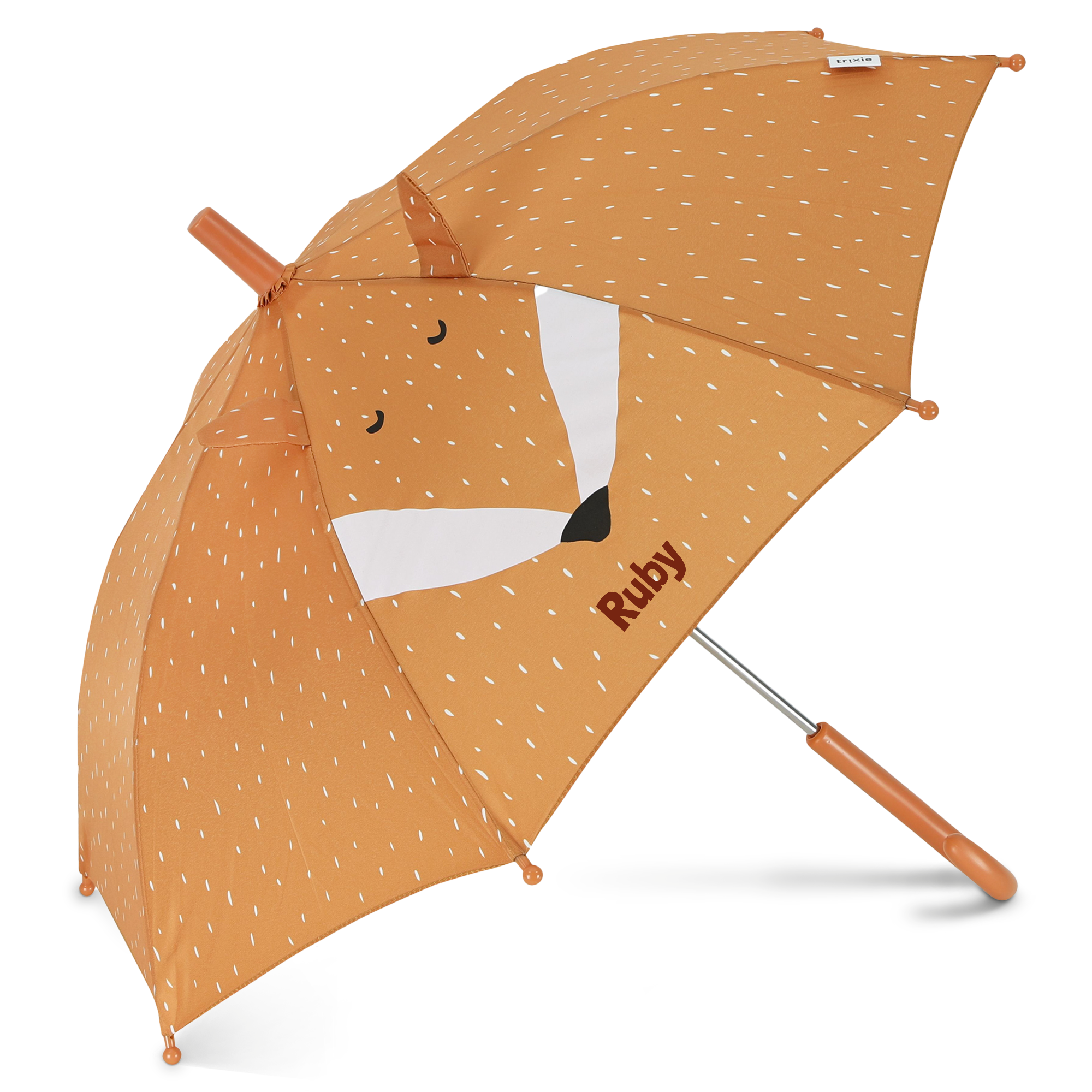 Spersonalizowany parasol dla zwierząt z motywem lisa, nadrukowany imieniem Ruby