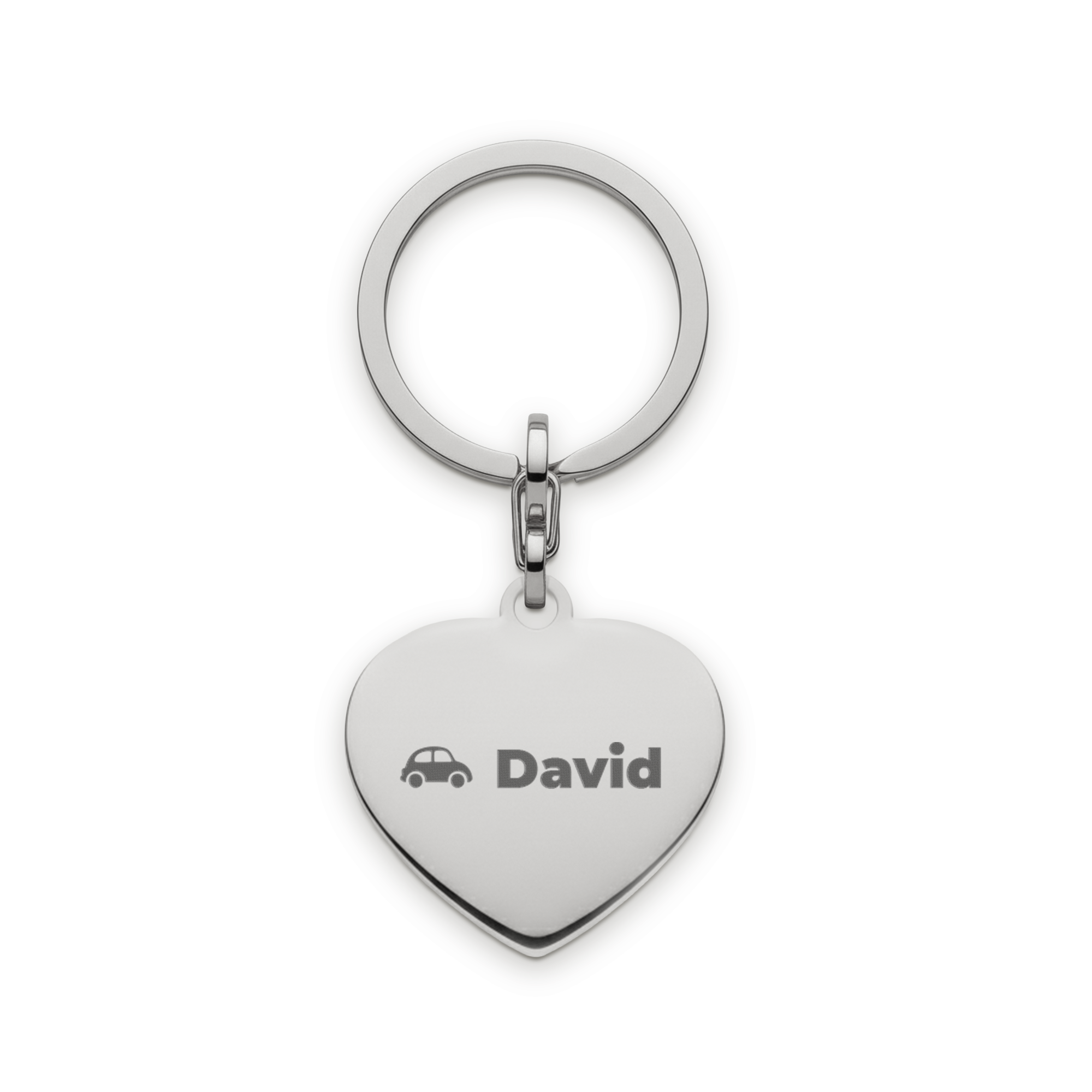 Engraved key ring heart silver, personalized with the name David and a car icon
