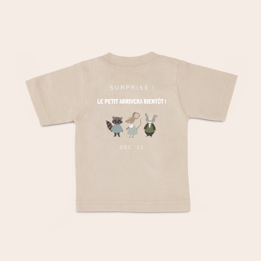 T shirt bébé personnalisé T-shirt bébé beige personnalisé Votre petit bout de chou avec inscription et motifs animaux joyeux imprimés