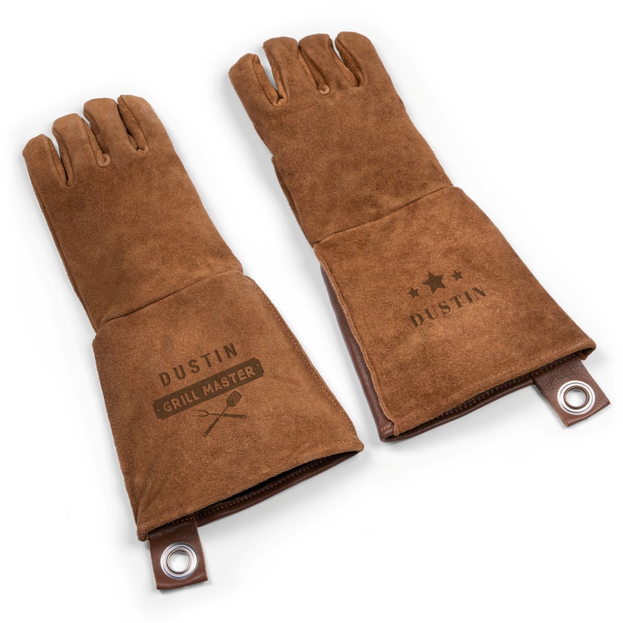 Grillhandschuhe aus Leder mit Namensgravur Grillhandschuhe aus Leder mit Namensgravur