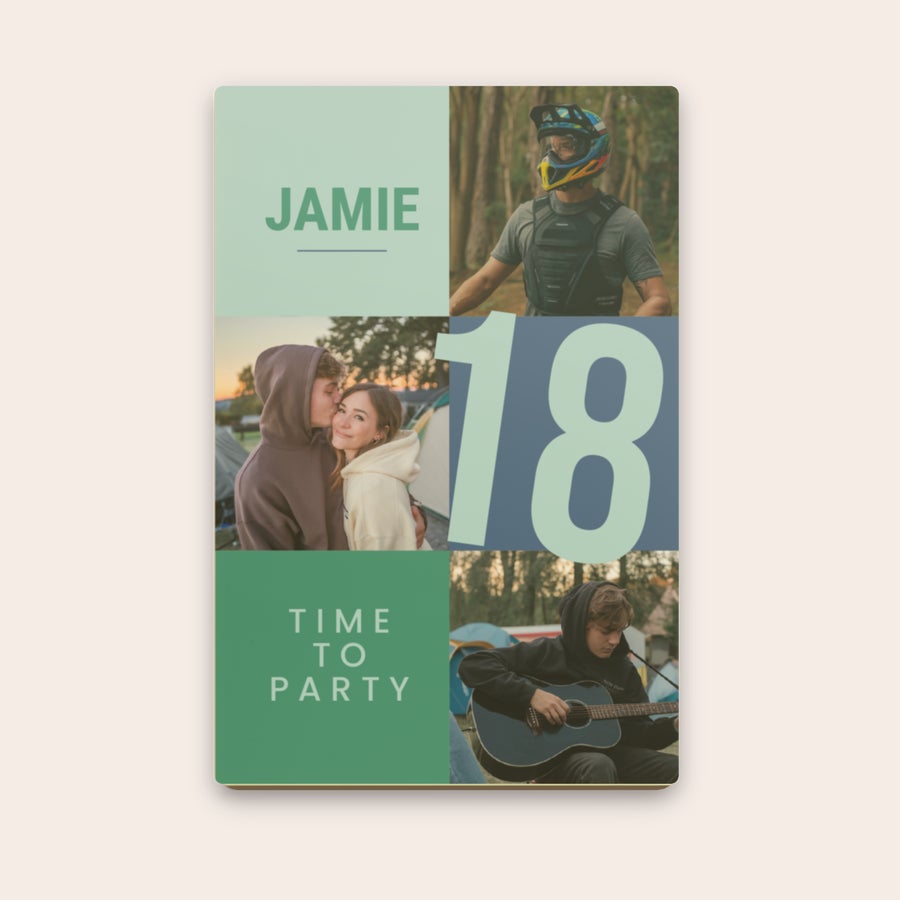 Chocolate Letter Personalized chocolate letter with Jamie 18 Time To Party text and photos, printed with a photo